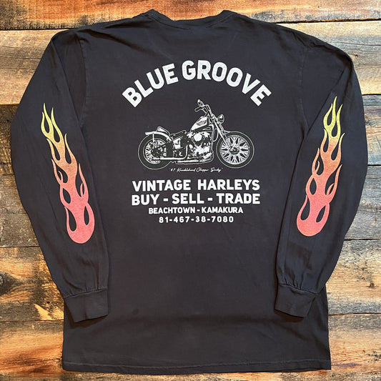"BG SHOP TEE / FLAMES" '47 KNUCKLEHEAD CHOPPER L/S T-SHIRTS - BLACK