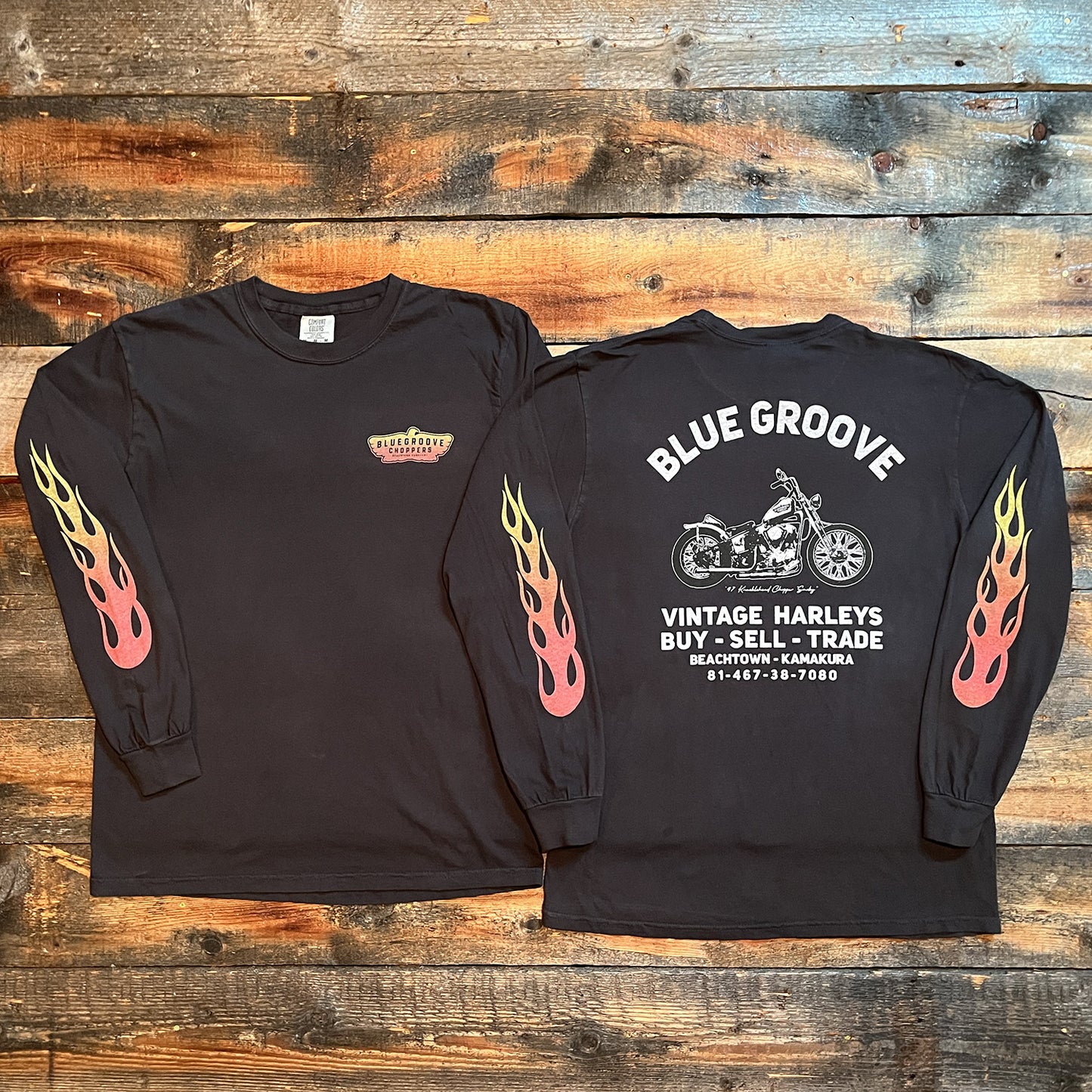 "BG Shop Tee / Flames" '47 Knucklehead Chopper L/S Tshirts - Black