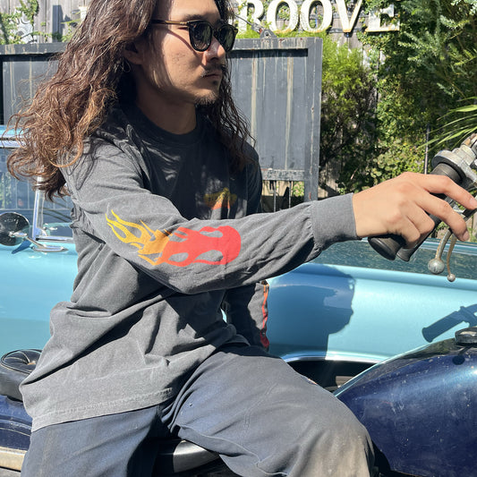 "BG Shop Tee / Flames" '58 Panhead Chopper L/S Tshirts - Pepper