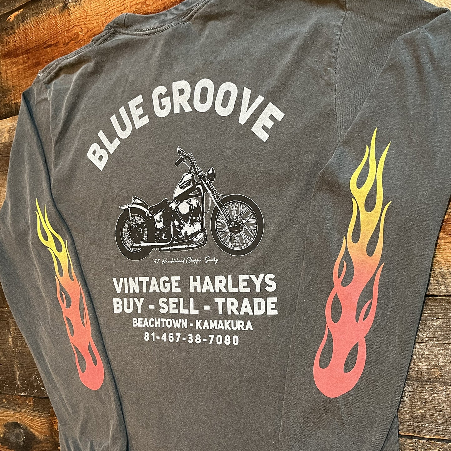 "BG Shop Tee / Flames" '47 Knucklehead Chopper L/S Tshirts - Pepper