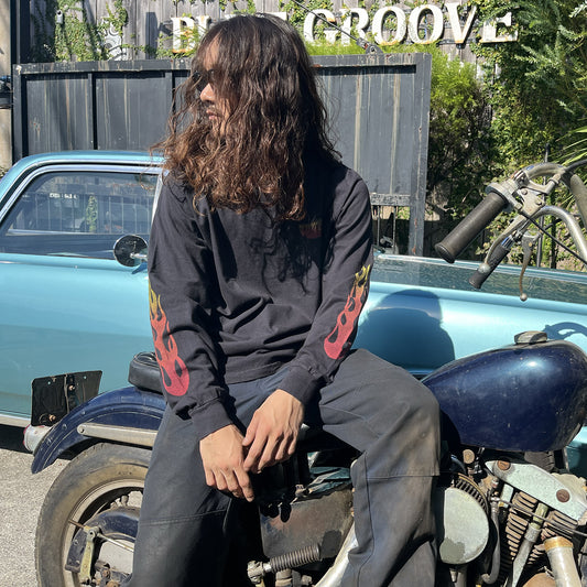 "BG Shop Tee / Flames" '47 Knucklehead Chopper L/S Tshirts - Black