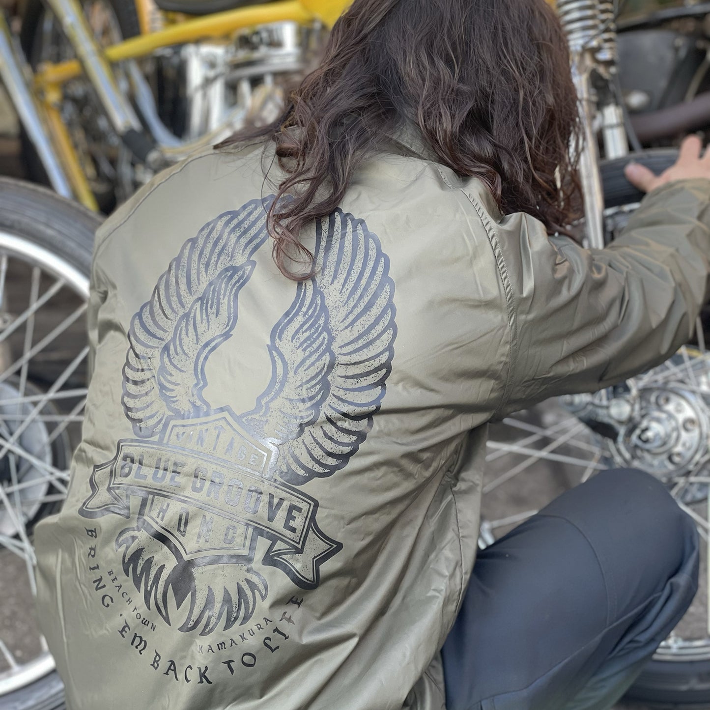 "BRING 'EM BACK TO LIFE" WATERPROOF NYLON COACH JKT with SHERPA LINED BOA - OLV