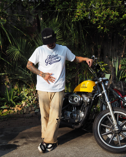 "BG CHOPPERS" S/S Tshirts - WHITE x NAVY