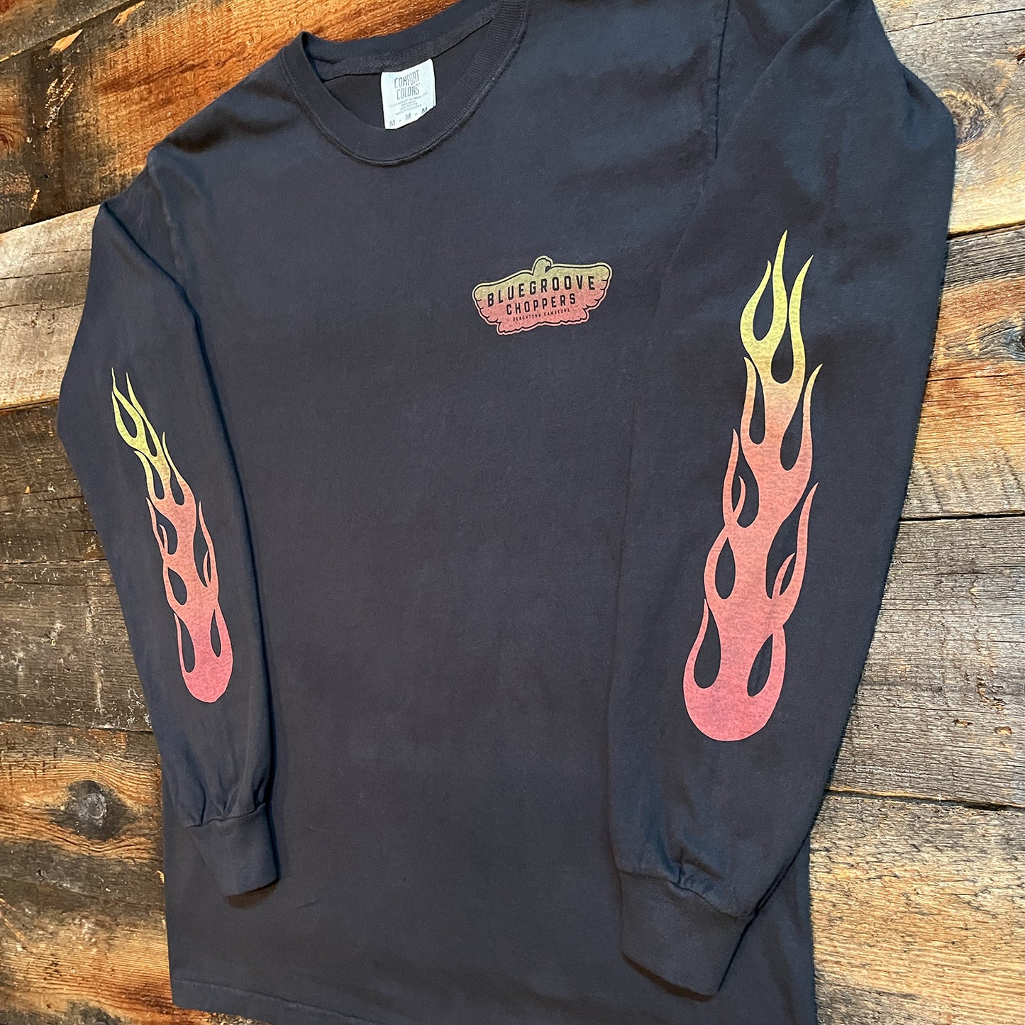 "BG Shop Tee / Flames" '58 Panhead Chopper L/S Tshirts - Black