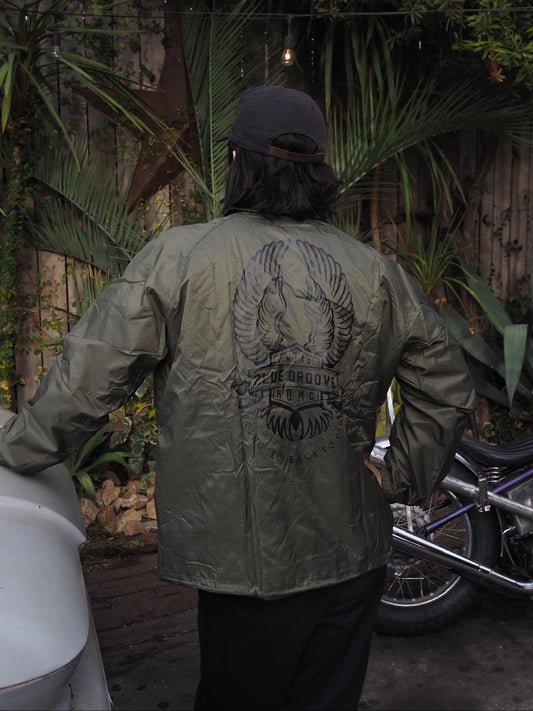 "BRING 'EM BACK TO LIFE" Waterproof Nylon Coach Jkt - Olive
