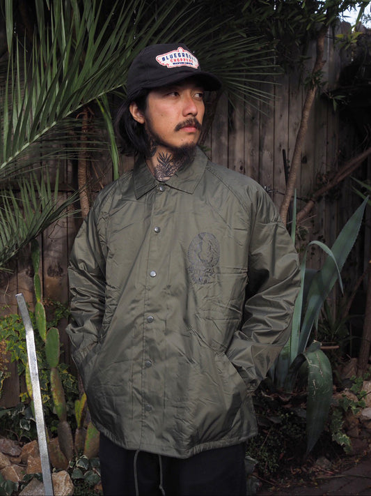 "BRING 'EM BACK TO LIFE" Waterproof Nylon Coach Jkt - Olive