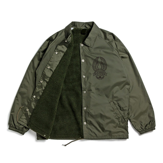 "BRING 'EM BACK TO LIFE" WATERPROOF NYLON COACH JKT with SHERPA LINED BOA - OLV