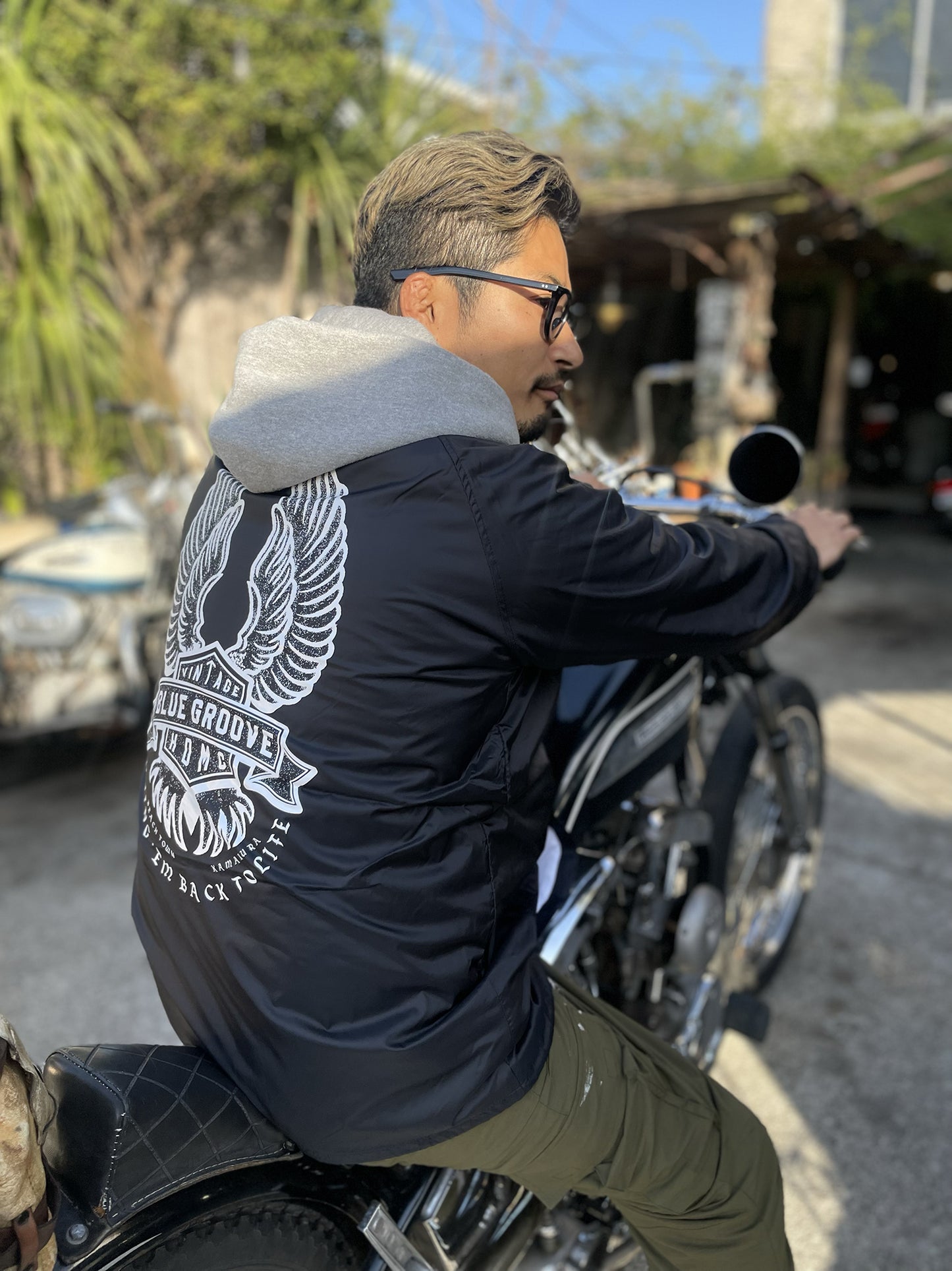 "BRING 'EM BACK TO LIFE" WATERPROOF NYLON COACH JKT with SHERPA LINED BOA - BLACK