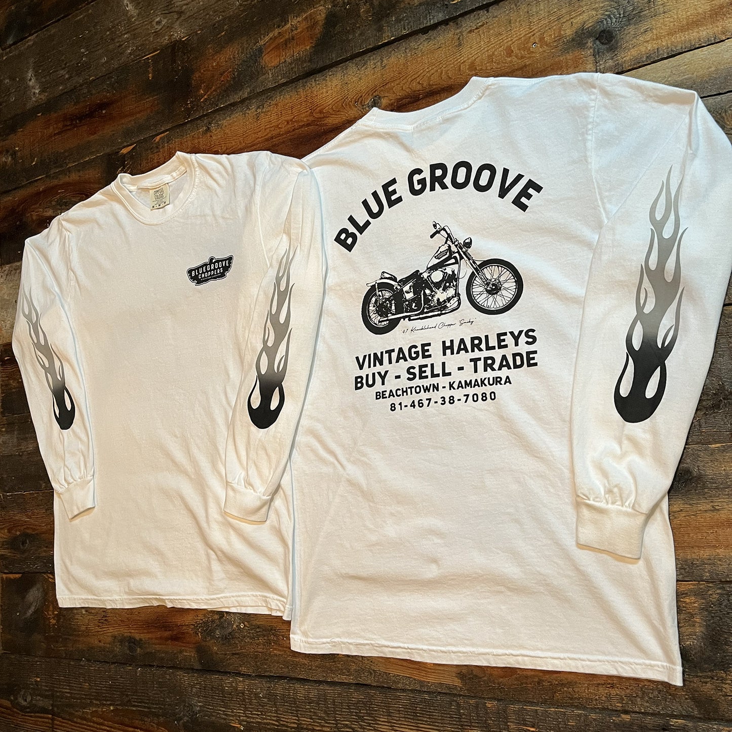 "BG SHOP TEE / FLAMES" '47 KNUCKLEHEAD CHOPPER L/S T-SHIRTS - WHITE
