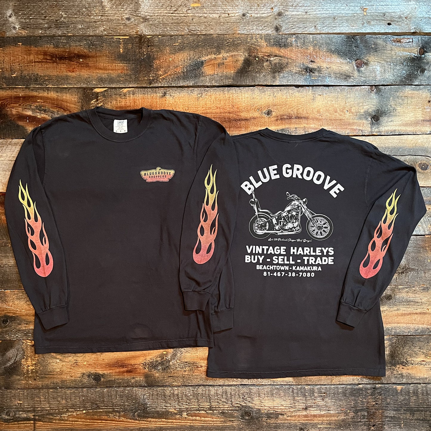 "BG SHOP TEE / FLAMES" '58 PANHEAD CHOPPER L/S T-SHIRTS - BLACK