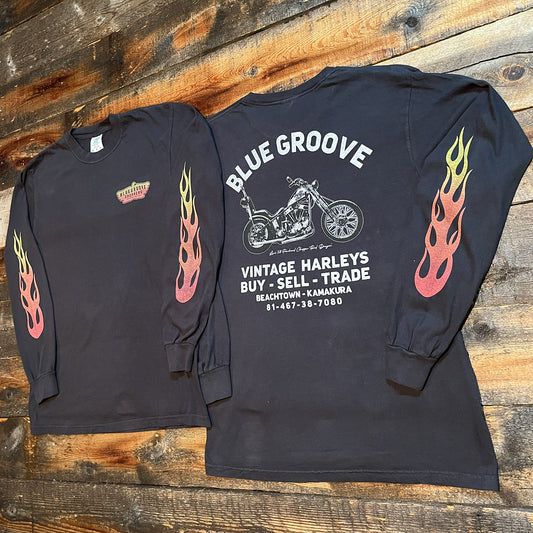 "BG Shop Tee / Flames" '58 Panhead Chopper L/S Tshirts - Black