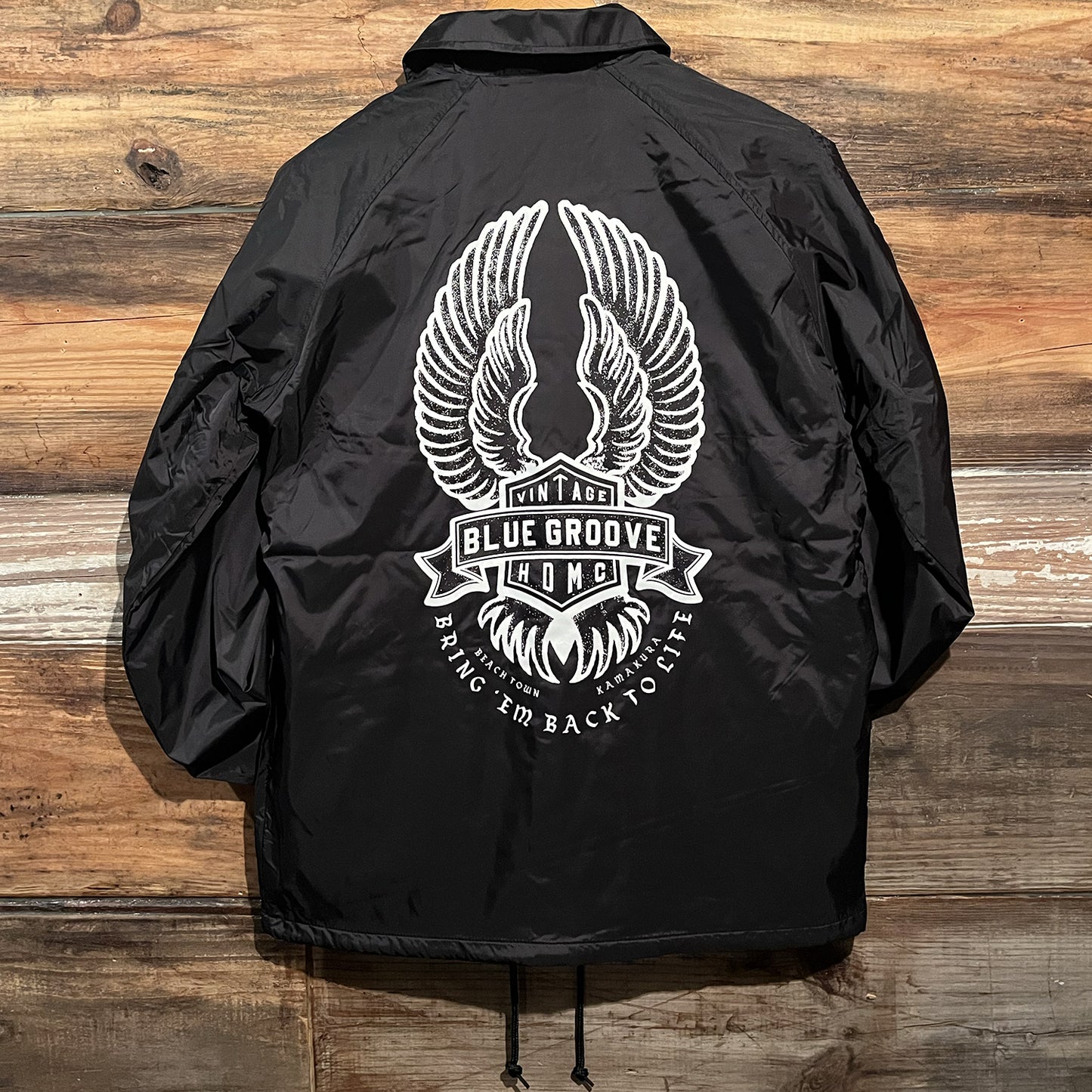 "BRING 'EM BACK TO LIFE" Waterproof Nylon Coach Jkt - Black