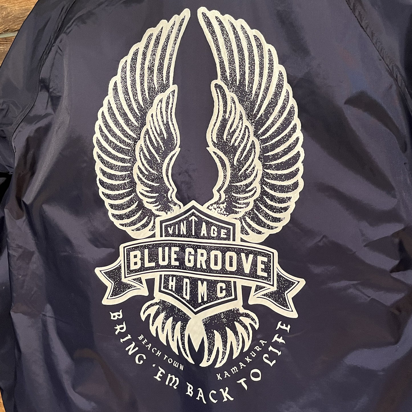 "BRING 'EM BACK TO LIFE" WATERPROOF NYLON COACH JKT - NAVY