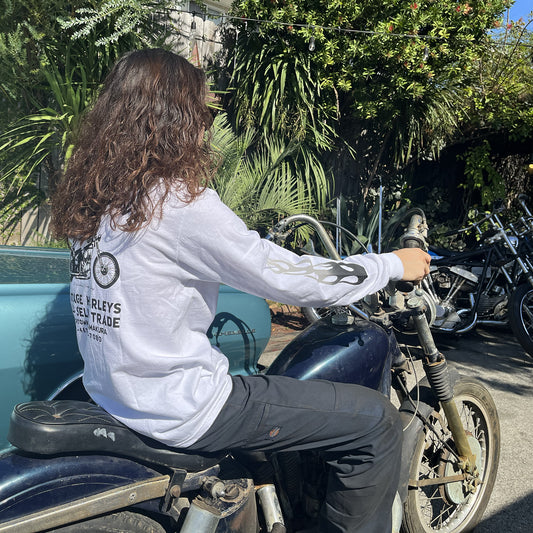 "BG SHOP TEE / FLAMES" '47 KNUCKLEHEAD CHOPPER L/S T-SHIRTS WHITE