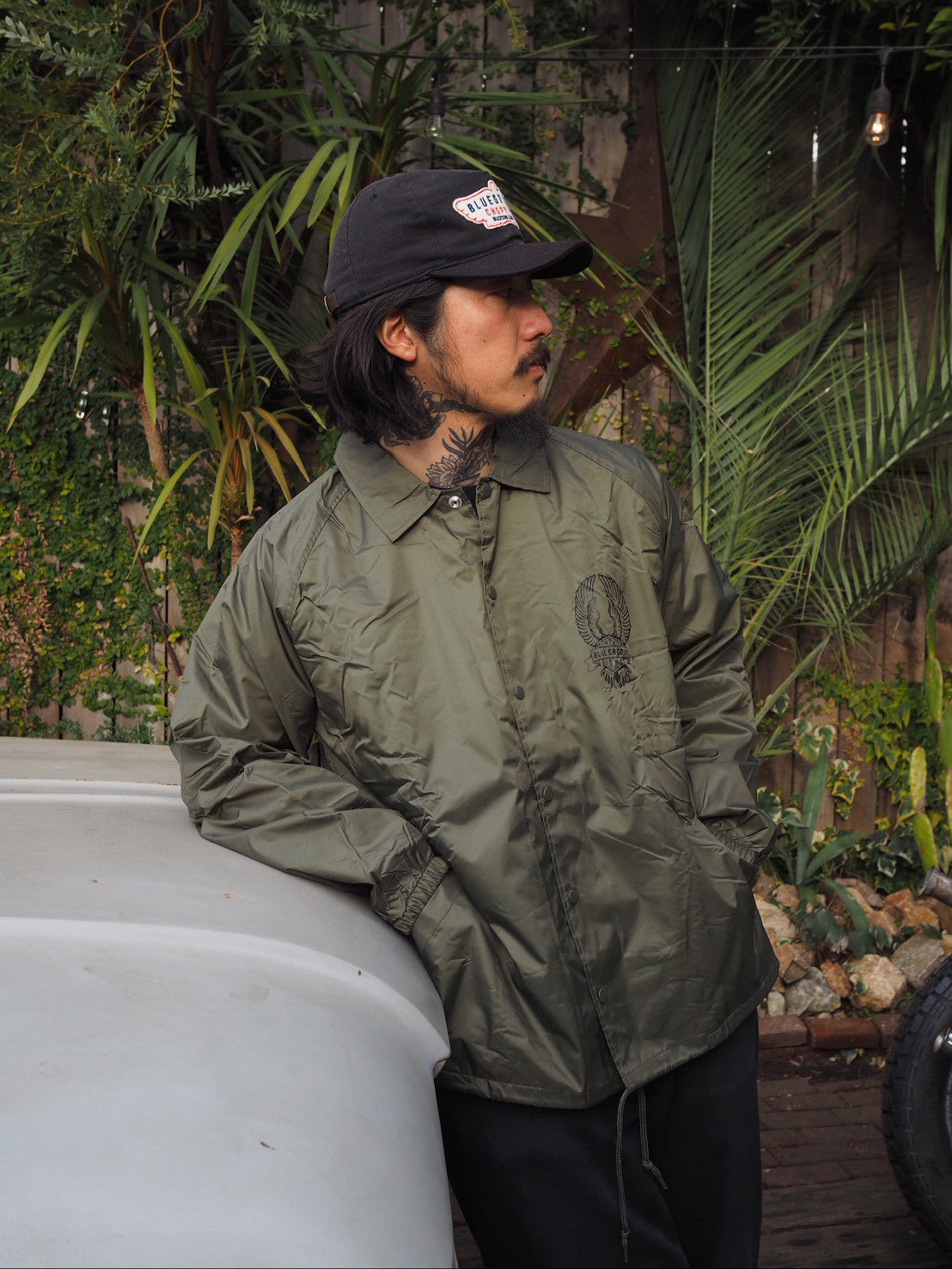 "BRING 'EM BACK TO LIFE" Waterproof Nylon Coach Jkt - Olive