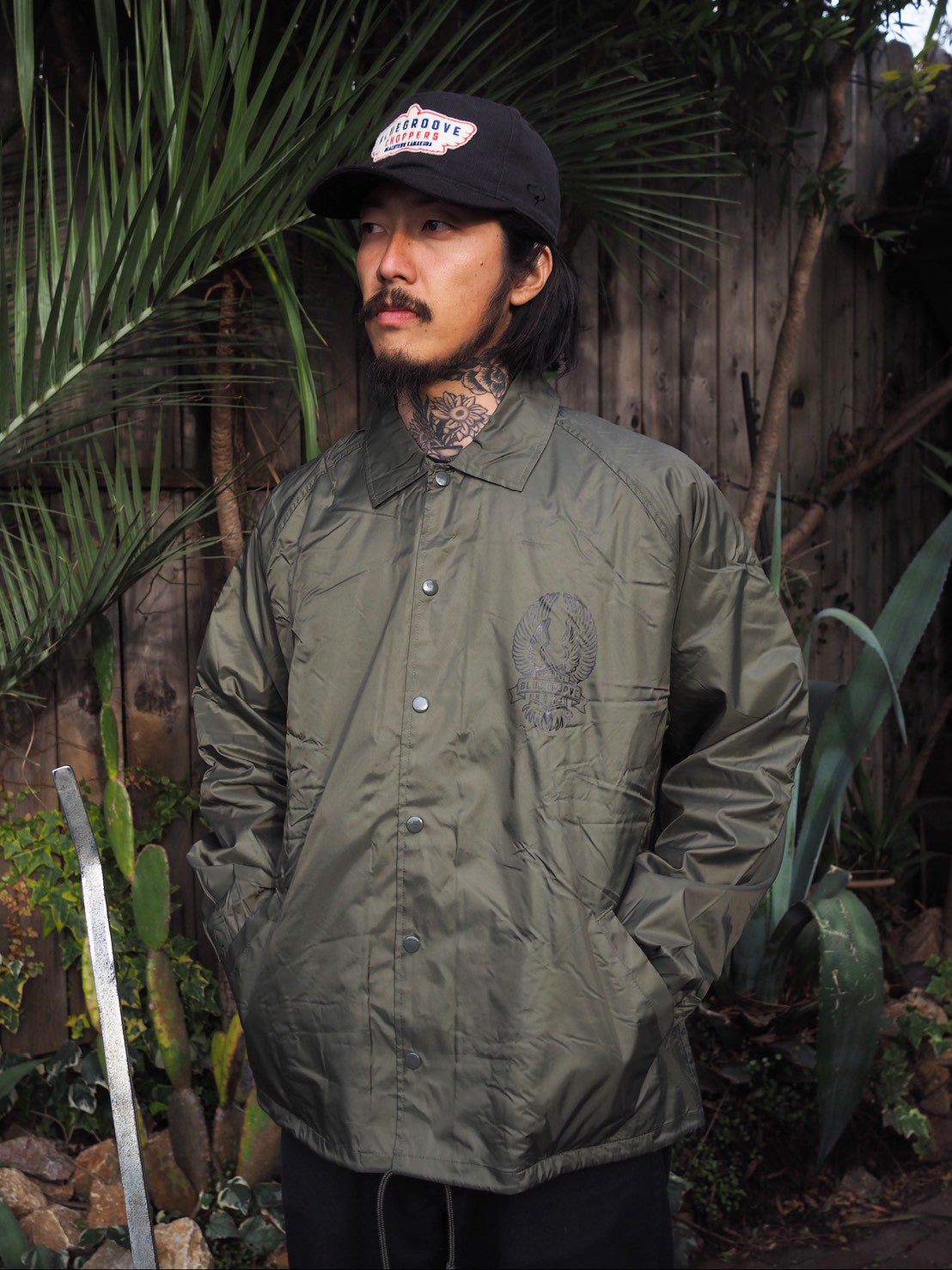 "BRING 'EM BACK TO LIFE" Waterproof Nylon Coach Jkt - Olive