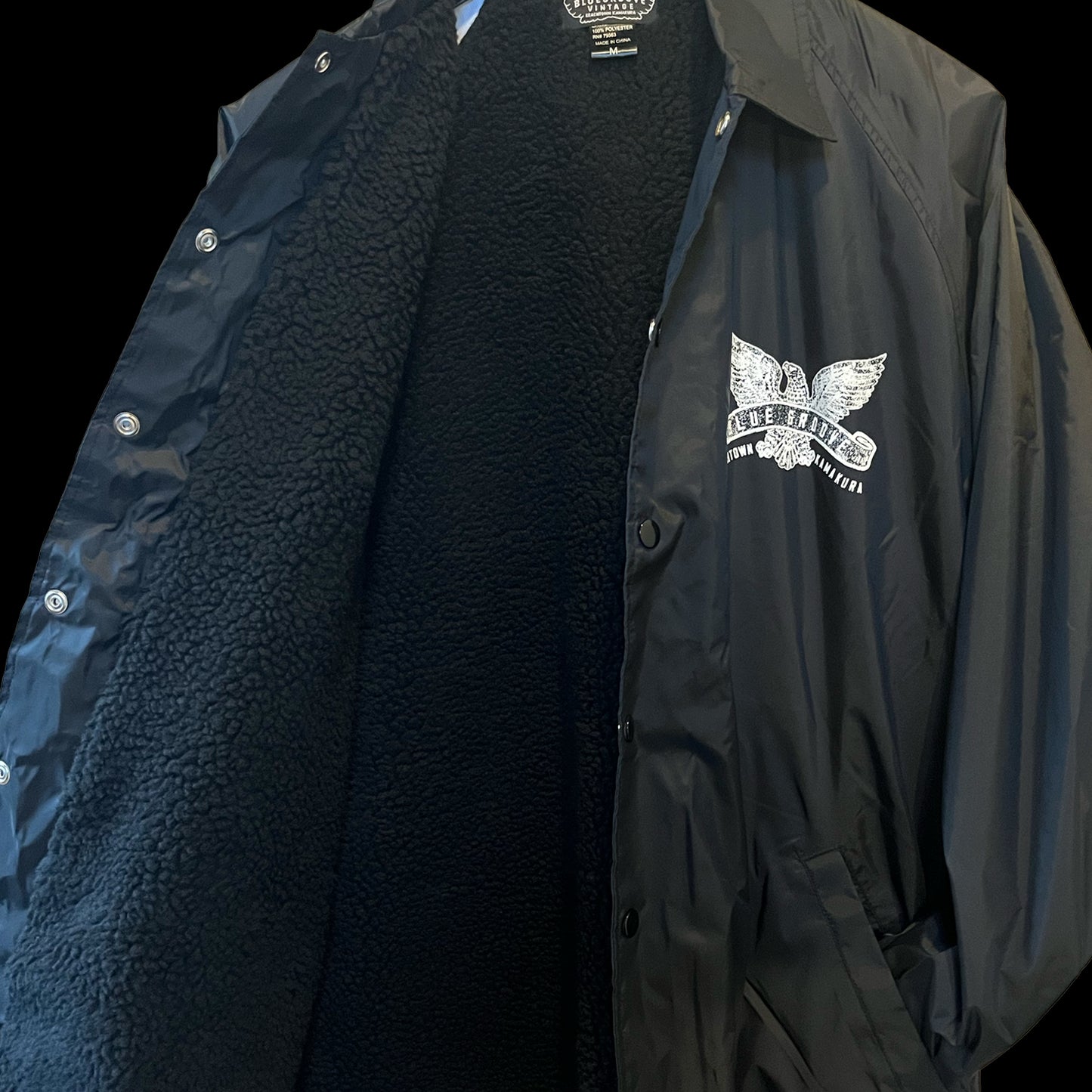 "FLYING EAGLES" WATERPROOF NYLON COACH JKT with SHERPA LINED BOA - BLACK