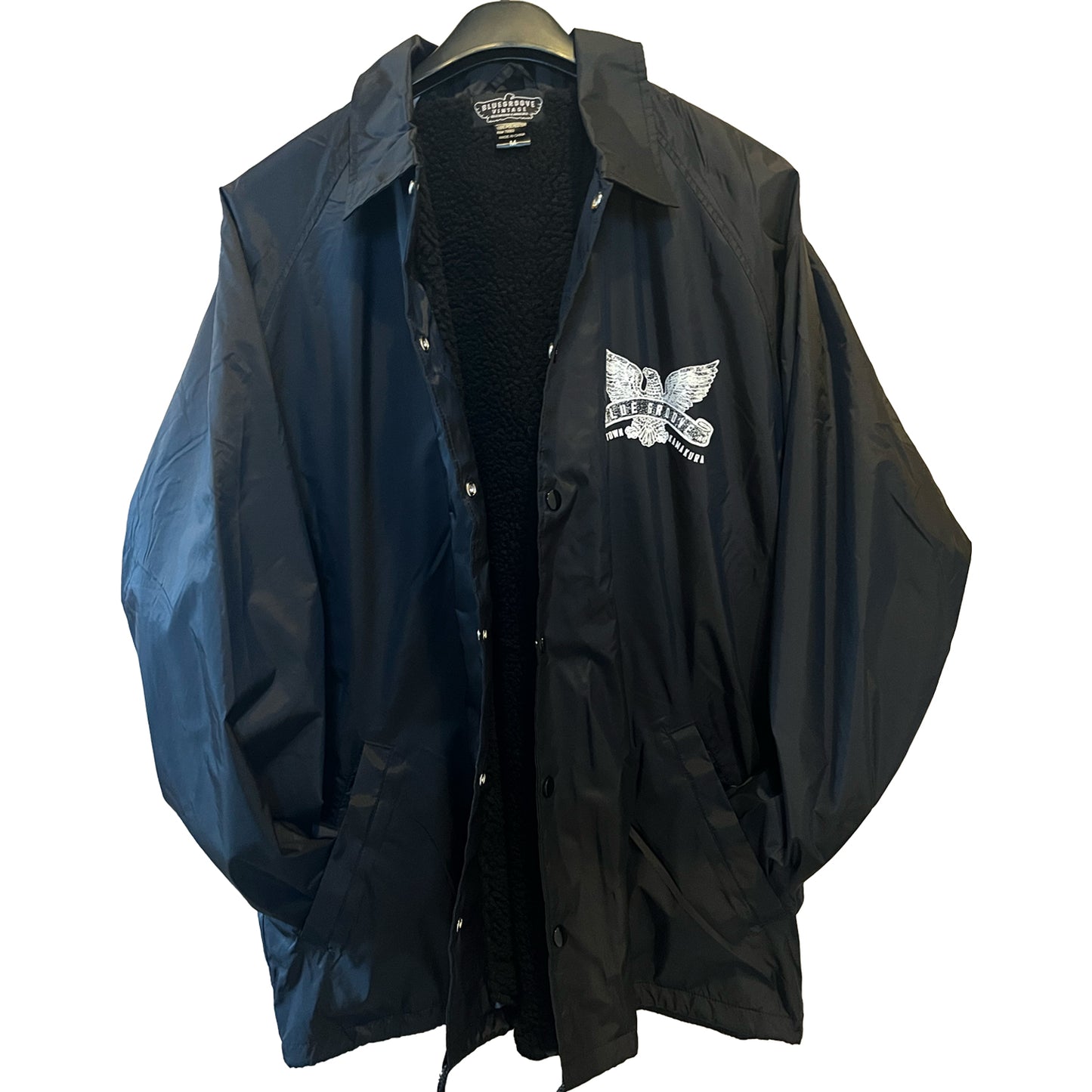 "FLYING EAGLES" WATERPROOF NYLON COACH JKT with SHERPA LINED BOA - BLACK