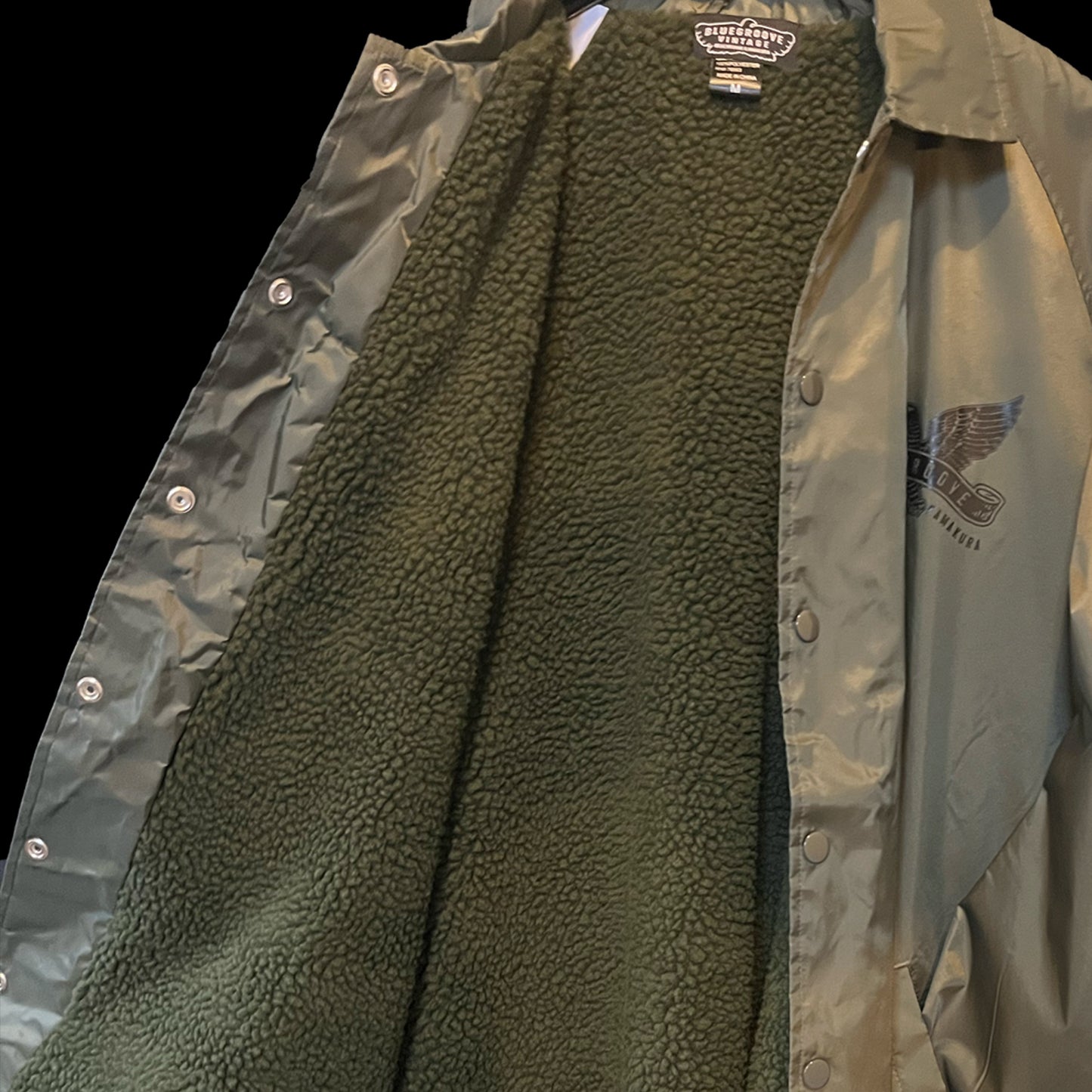 "FLYING EAGLES" WATERPROOF NYLON COACH JKT with SHERPA LINED BOA - OLIVE