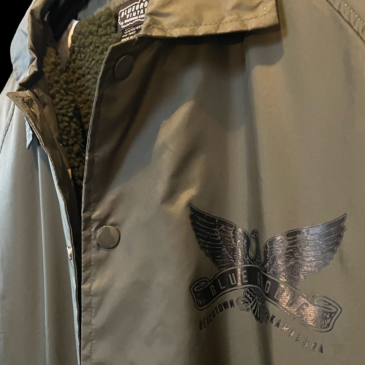 "FLYING EAGLES" WATERPROOF NYLON COACH JKT with SHERPA LINED BOA - OLIVE