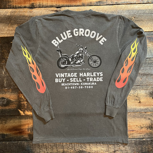 "BG Shop Tee / Flames" '58 Panhead Chopper L/S Tshirts - Pepper
